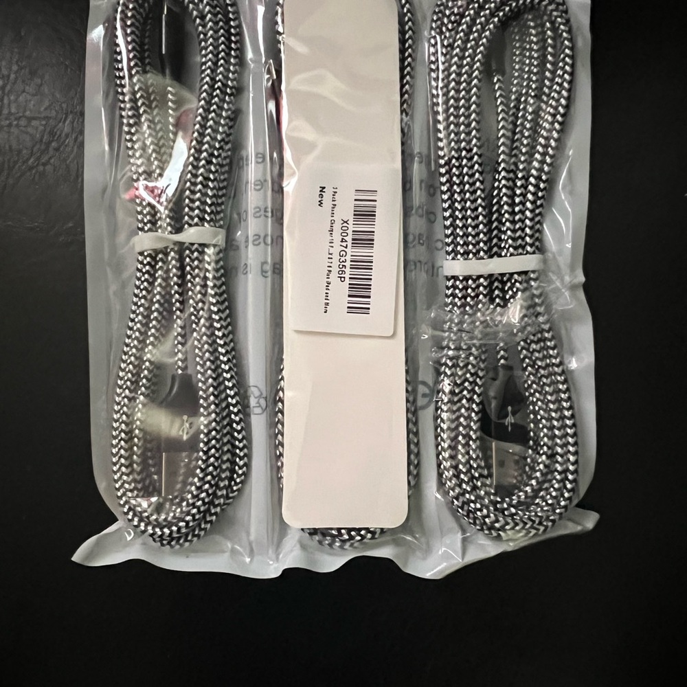 10 ft Braided USB Charging Cables - Silver & Black (3-Pack)